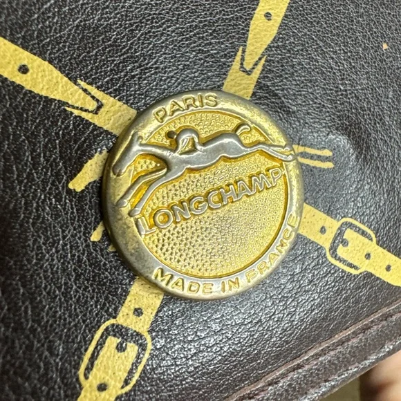 Vintage Longchamp Brown Logo Print Leather Clutch Bag Wallet - Picture 7 of 12